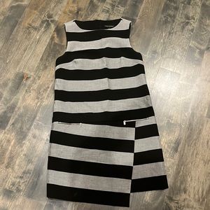 Banana Republic Black and Gray Striped Dress
